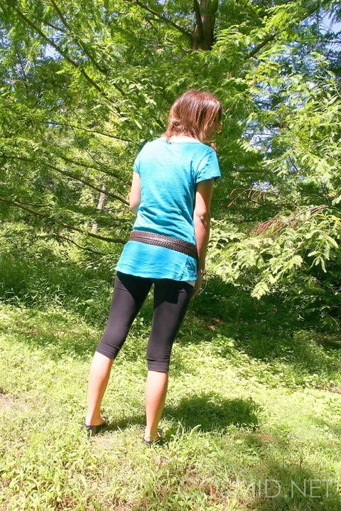 Britt Phillips: BBW Brunette in Pigtails Strips Out of Her Yoga Pants Outdoors – photo 3 of 16