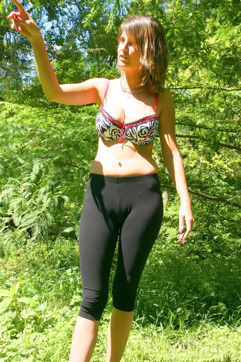 Britt Phillips: BBW Brunette in Pigtails Strips Out of Her Yoga Pants Outdoors – photo 10 of 16
