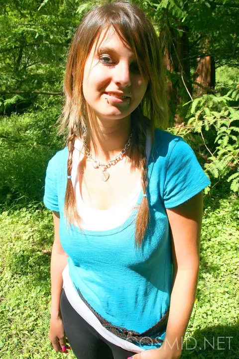 Britt Phillips: BBW Brunette in Pigtails Strips Out of Her Yoga Pants Outdoors – photo 4 of 16