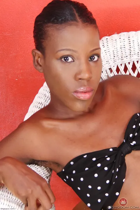 Slim Ebony Babe in a Bikini Pulls Fabric Aside to Spread Her Hairy Bush – photo 1 of 21