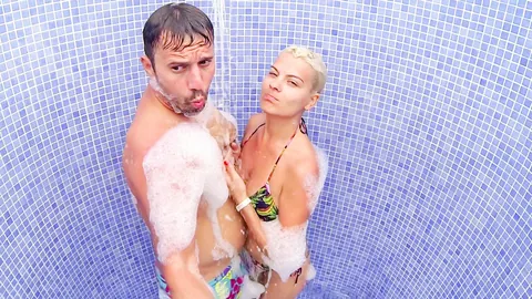 Jasmine Rouge: Blonde MILF in a Bikini Blows and Jerks Her Guy by the Pool – photo 9 of 16