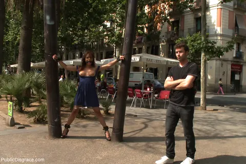 Sara May: Busty Latina in a Skirt Endures Public BDSM Bondage – photo 20 of 21