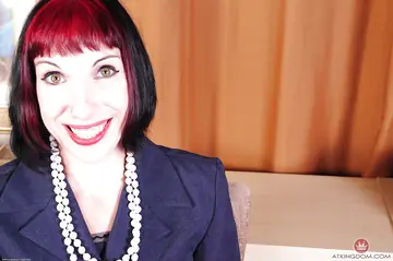 Alyce Porter – Mature Redhead Strips Out of Her Lingerie and Pantyhose and Spreads Her Pussy