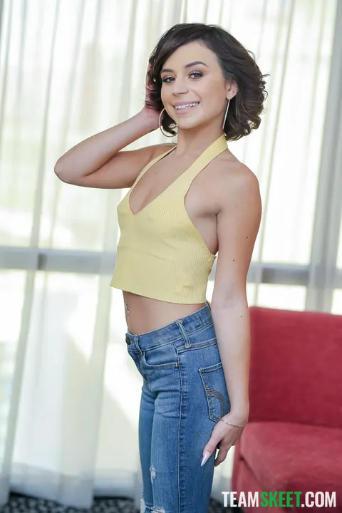 Aria Valencia: Skinny Brunette Strokes Him and Takes His Cock – photo 2 of 21