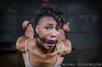 Nikki Darling – Skinny Ebony Babe in Bondage Oils Up and Masturbates