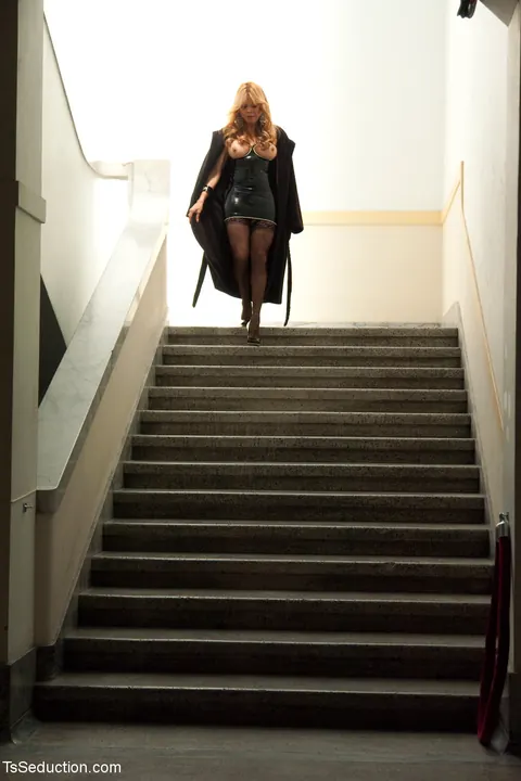 Trans Woman in a Latex Dress Dominates Man in Bondage – photo 2 of 21