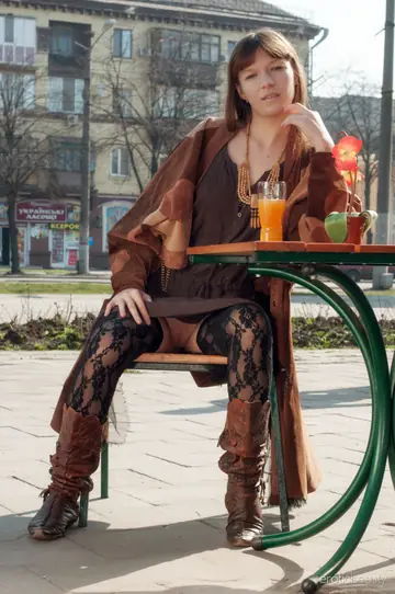 European Redhead in Boots Shows Her Natural Tits and Spreads Outdoors