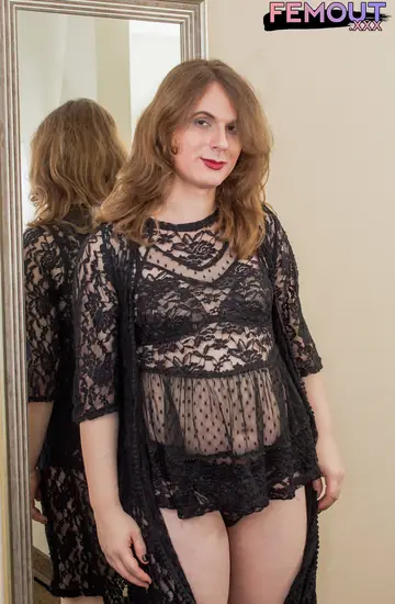 Thick Trans Woman Strips Nude and Poses with a Dildo