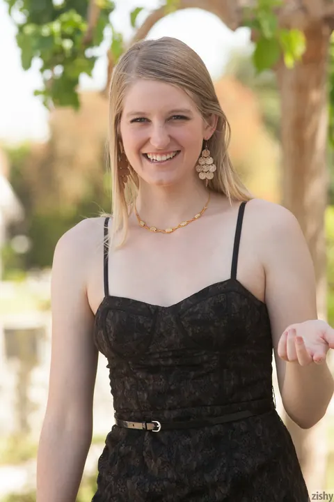 Summer Carter: Petite Blonde Strips Out of Her Dress Outdoors – photo 2 of 11