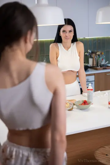 Busty Lesbians Lick Pussy and Finger in the Kitchen