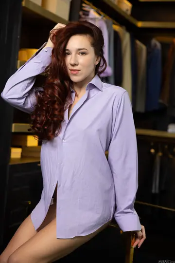 Russian Redhead Undresses and Poses Nude with Small Natural Tits