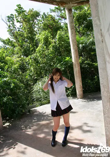 Miyu Sugiura – Thick Asian Brunette Strips Out of Her Uniform Outdoors