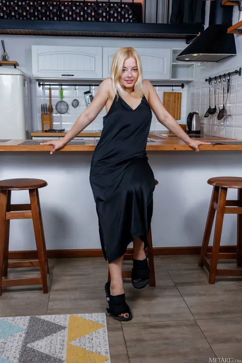 Bianca Bell: Busty Ukrainian Blonde Strips Out of Her Skirt in the Kitchen – photo 1 of 21