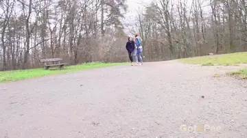Esperansa – Brunette and Redhead Squat to Pee in Jeans Near Park Bench