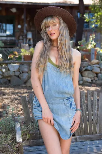Florina Rose – Slim Blonde in a Bikini and Glasses Spreads Outdoors
