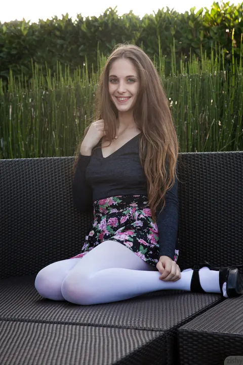 Holly Lebranche: PAWG Brunette in a Skirt and Pantyhose Poses Outdoors – photo 4 of 11