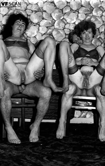 Small-Titted Hairy Women in Lingerie and Stockings Spread for Group Sex