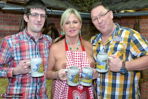 Nudechrissy: Thick Blonde MILF with Big Tits Serves Beer Nude in the Forest – photo 9 of 19