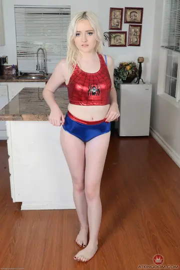 Skinny Blonde Undresses in the Kitchen and Spreads Her Wet Pussy