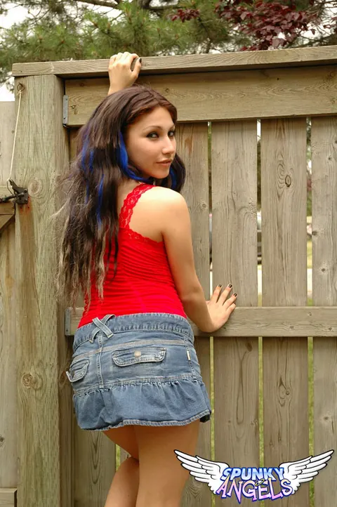 Angel Button: Slim Brazilian Latina in a Skirt Flashes Her Thong Outdoors – photo 8 of 12