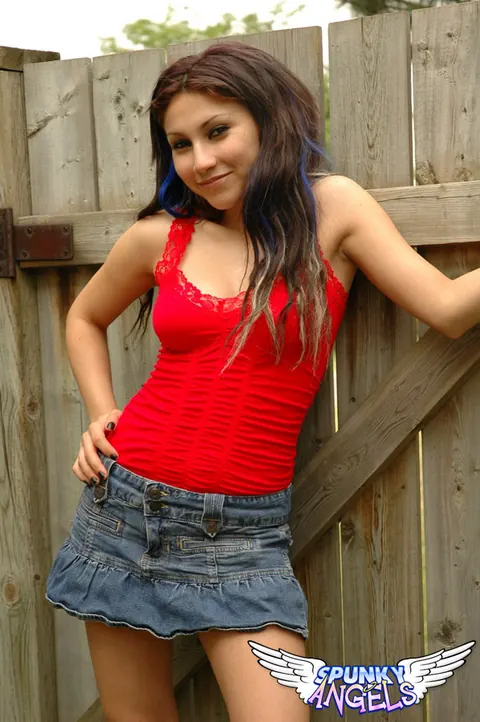 Angel Button: Slim Brazilian Latina in a Skirt Flashes Her Thong Outdoors – photo 2 of 12