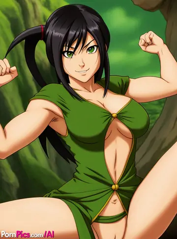 AI-Generated Busty Brunette with Short Hair Spreads Outdoors