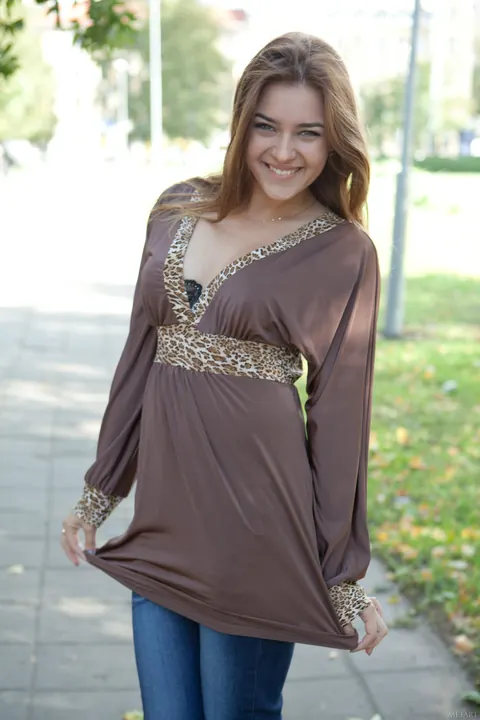 Adriana F: Busty Redhead Spreads Her Shaved Pussy Outdoors – photo 21 of 21