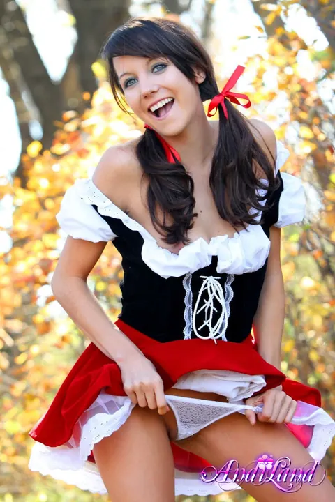 Andi Land: Skinny Cosplay Brunette Strips Out of Her Costume Outdoors – photo 11 of 15