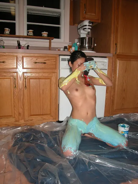 Kiana Li: Petite Asian Brunette Strips and Spreads in the Kitchen – photo 4 of 21