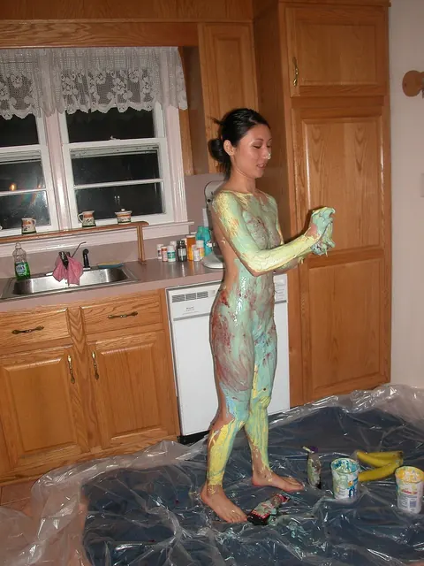 Kiana Li: Petite Asian Brunette Strips and Spreads in the Kitchen – photo 13 of 21