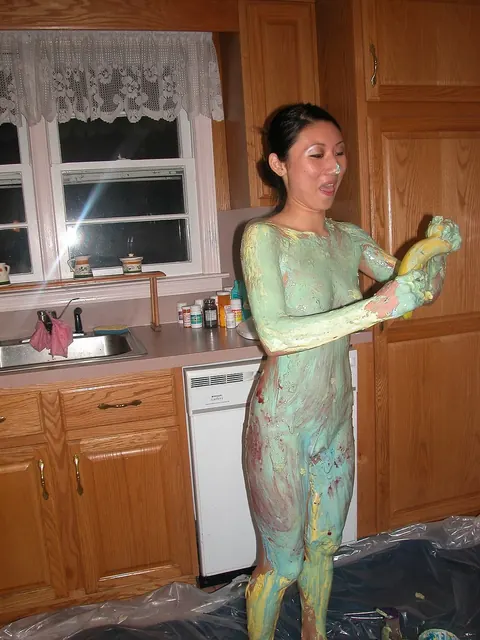 Kiana Li: Petite Asian Brunette Strips and Spreads in the Kitchen – photo 14 of 21