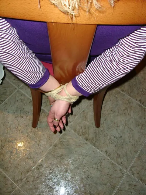 BBW MILF with Big Tits Stands Bound and Spreads Her Hairy Pussy – photo 8 of 16