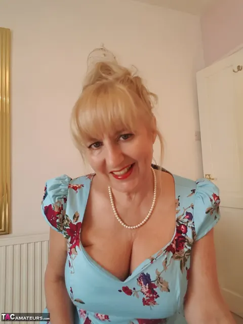 Lorna Blu: Blonde British MILF Spreads in Her Dress and Stockings – photo 7 of 18