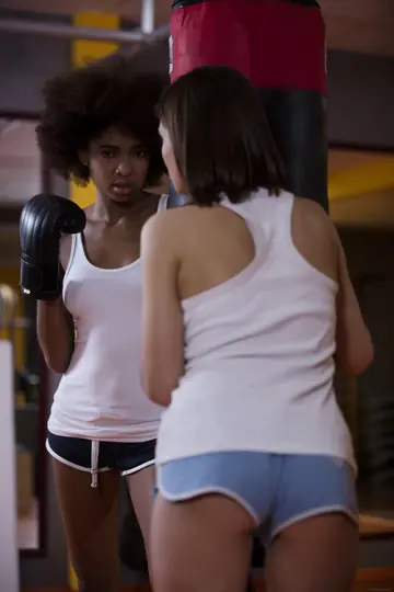 Erika Kortni – Athletic Brunette and Ebony Lesbian Lick and Finger Each Other