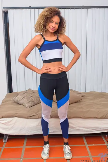 Slim Latina Strips Out of Her Yoga Pants and Panties to Finger Herself