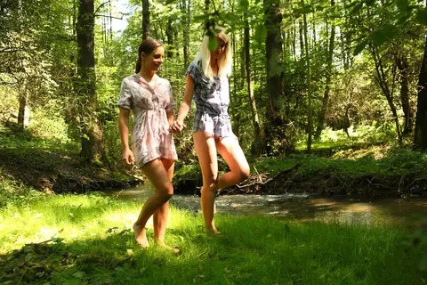 Two Blondes Get Naked and Eat Pussy by a Brook – photo 2 of 20
