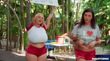 Blonde PAWG in Glasses Gives a Blowjob and Takes a Tit Cumshot Outdoors