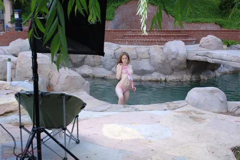 Ruby Flame: Redhead Changes from Bikini to Lingerie After Pool Time – photo 2 of 16