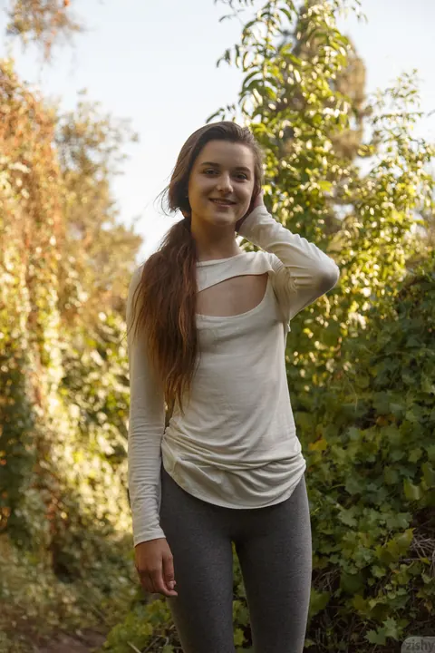 Alex Mae: Brunette with Short Hair Strips Naked in the Park – photo 8 of 11