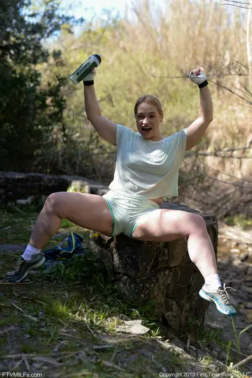 Thick European MILF Spreads Her Legs in Shorts Outdoors