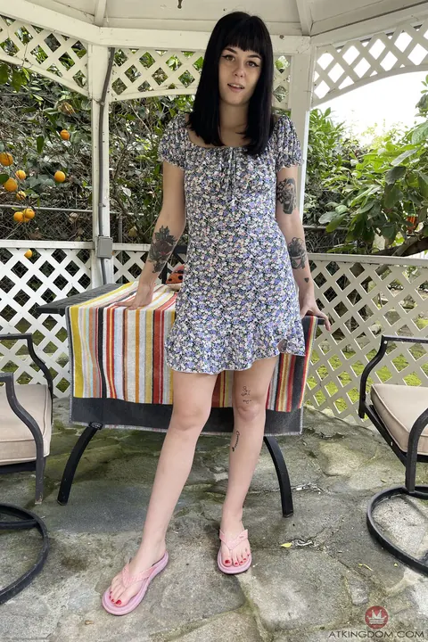 Nova Vixen: Thick Brunette with Hairy Pussy and Tattoo Spreads Outdoors – photo 1 of 21