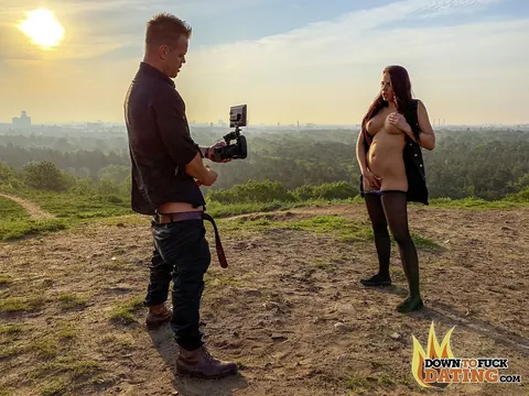 Jolee Love: Tall German Brunette Shows Her Big Tits and Sucks Cock Outdoors – photo 14 of 20