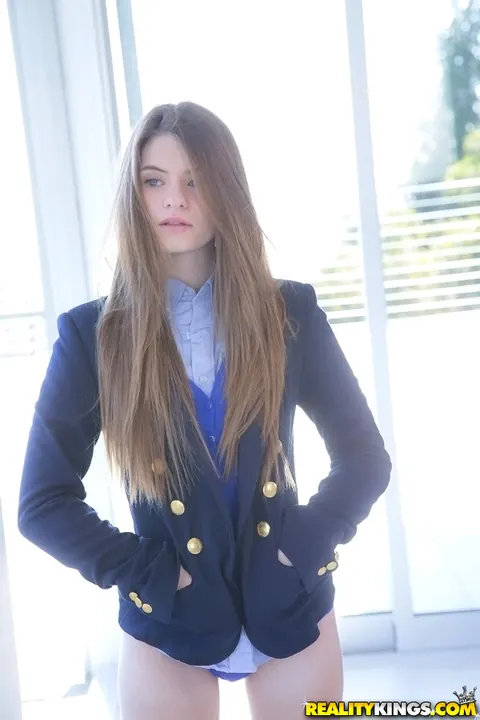Alice March: Brunette Strips Out of Her Uniform Skirt – photo 6 of 16