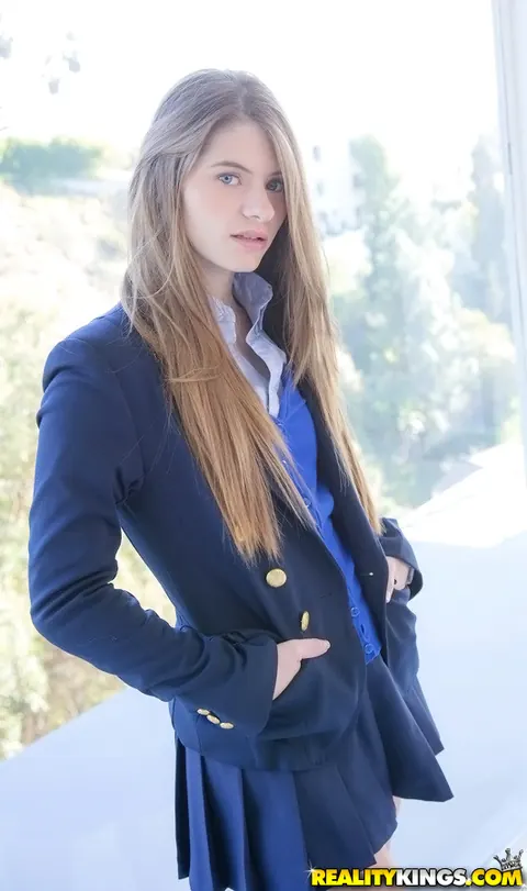 Alice March: Brunette Strips Out of Her Uniform Skirt – photo 3 of 16