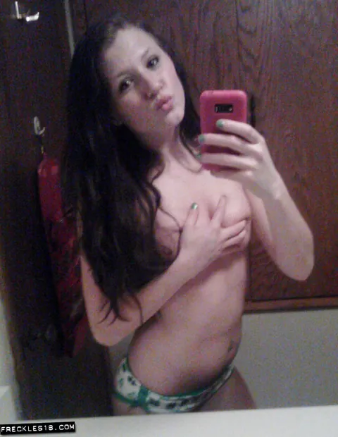 Brunette with Big Natural Tits Takes Topless Selfies in Panties – photo 11 of 12