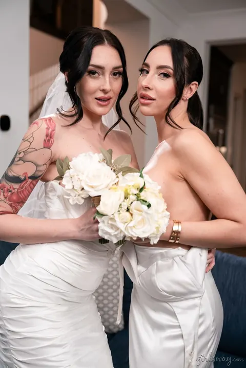 Charlotte Sins: Tall Busty Brunette Bride and Her Partner Finger and Lick Each Other – photo 10 of 20