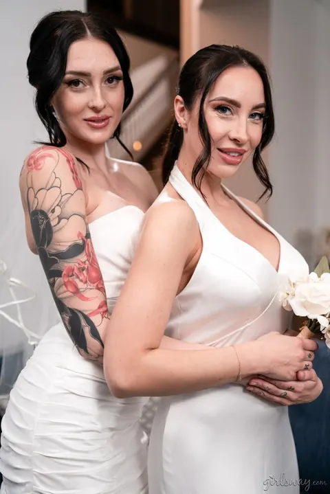 Charlotte Sins: Tall Busty Brunette Bride and Her Partner Finger and Lick Each Other – photo 7 of 20