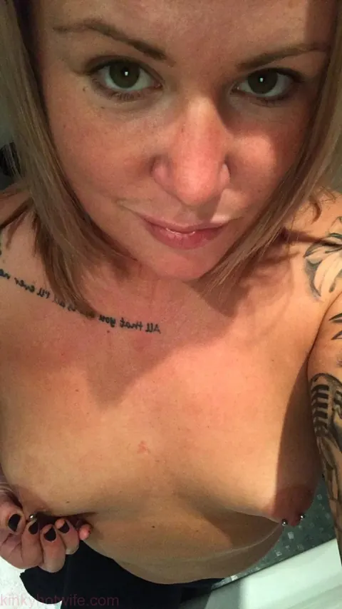 Blonde MILF Strips for a Selfie Showing Her Pierced Nipples – photo 6 of 15