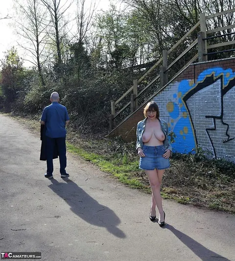 Mature Blonde in a Skirt Flashes and Fucks Outdoors – photo 6 of 16