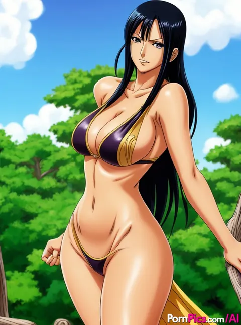 Curvy AI-Generated Babe Pulls Bikini Aside Outdoors – photo 3 of 10